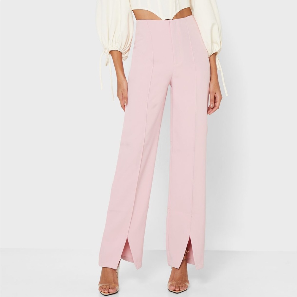 Missguided Pale Pink High-Waist Split-Hem Trousers